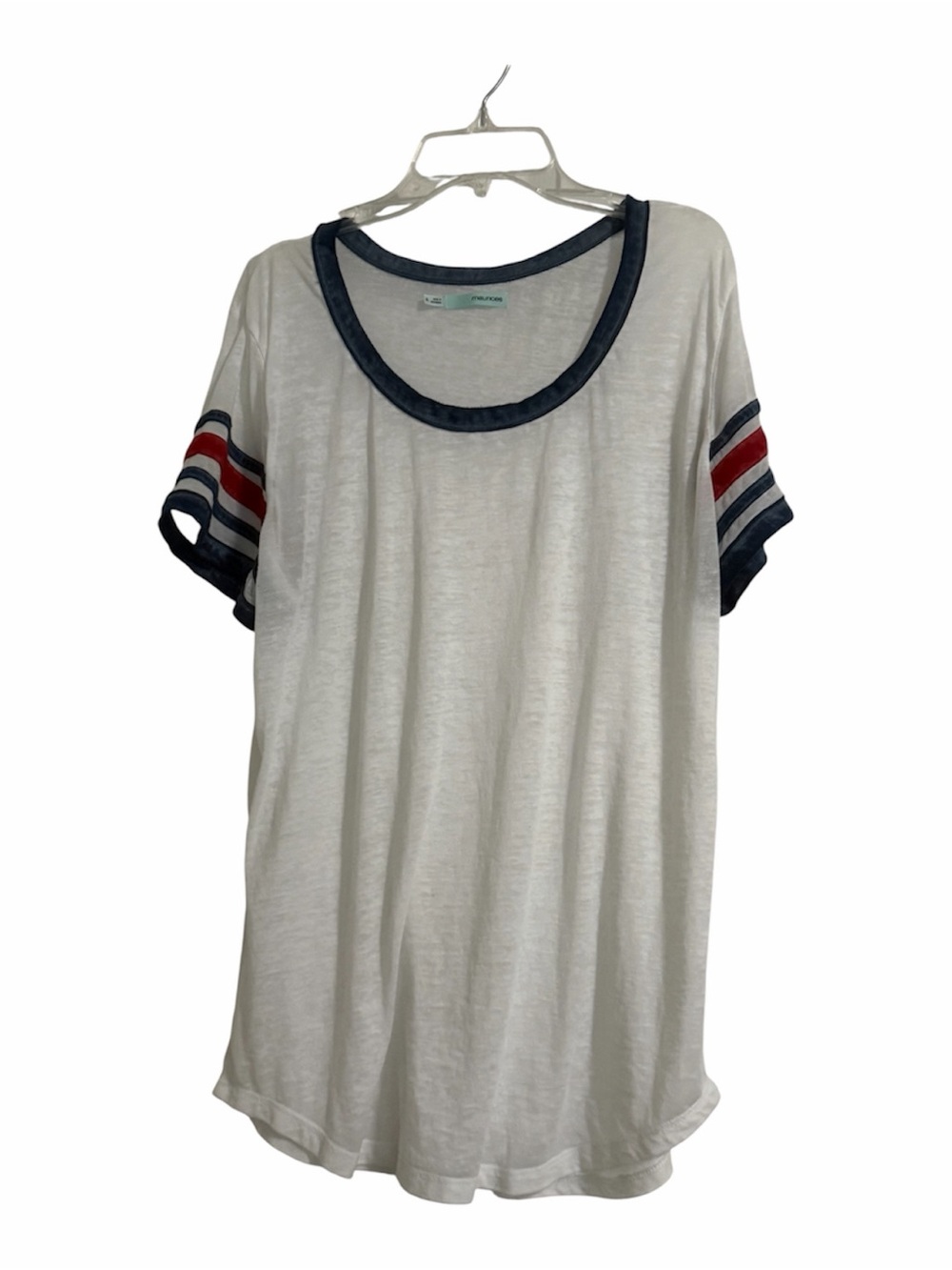 Maurices White Scoop Tee with Navy Trim and Red Stripe Accents - XL